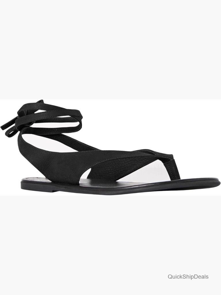 Black Ankle Strappy Thong Sandals Cute Suede Flat Sandals Summer Dressy Beach